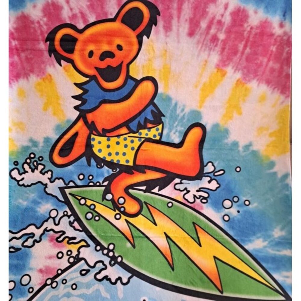 Surfing Grateful Dead Beach Bath Pool Gift Towel Cotton Dancing Bear Waves New - Picture 2 of 4
